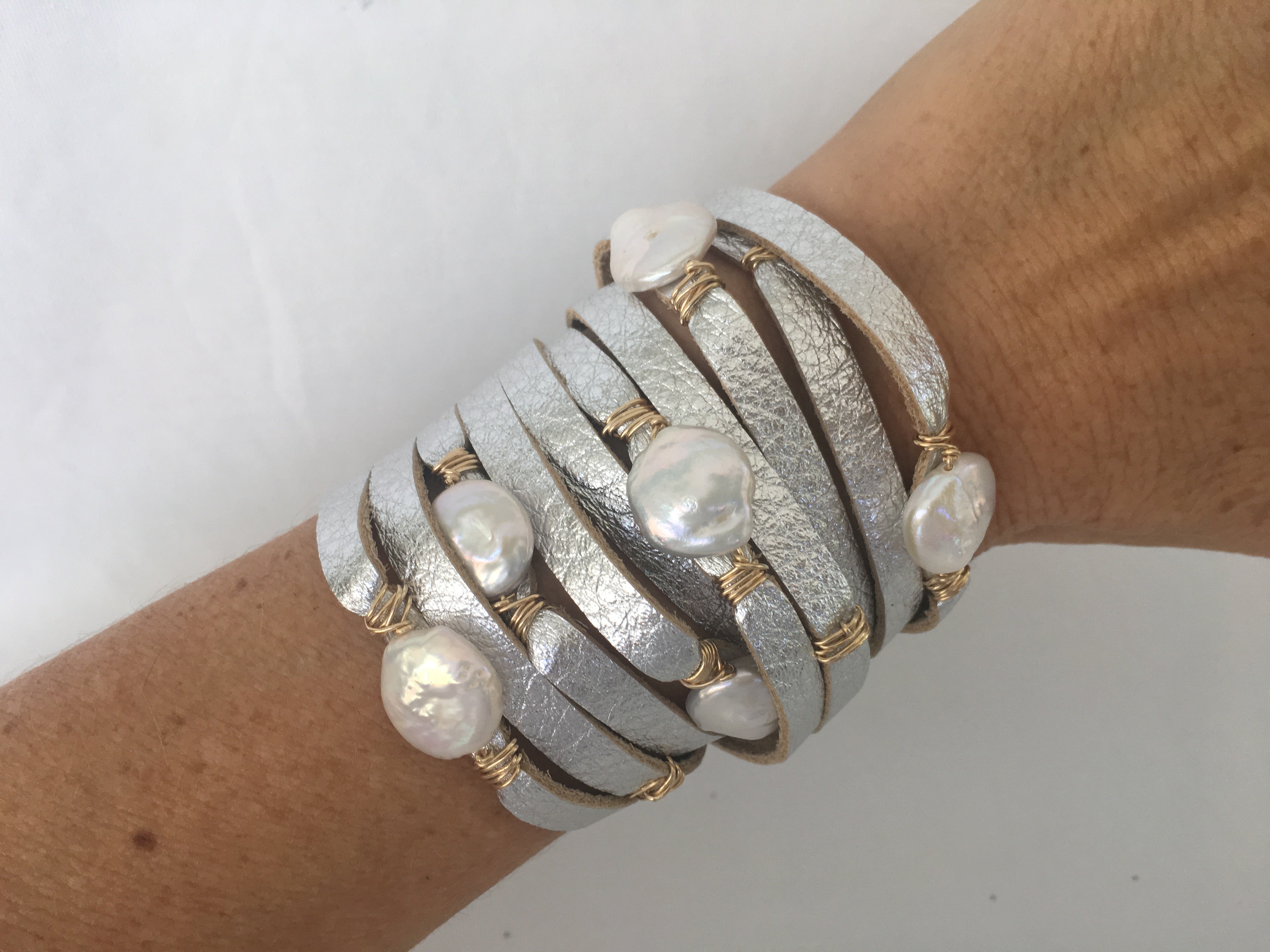 HALLELUJAH Leather Wrap Bracelet, Silver - MILK VELVET PEARLS