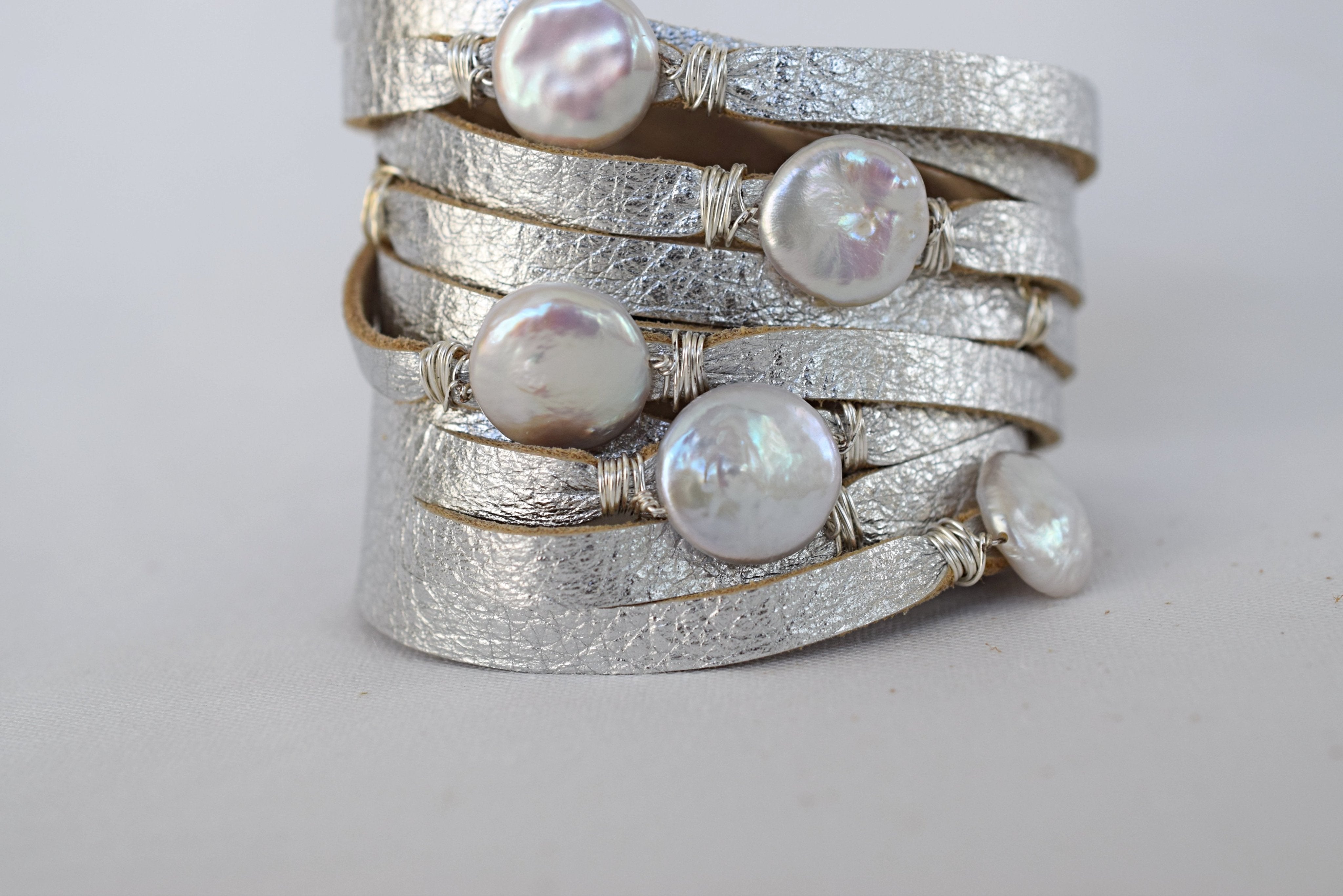 HALLELUJAH Leather Wrap Bracelet, Silver - MILK VELVET PEARLS