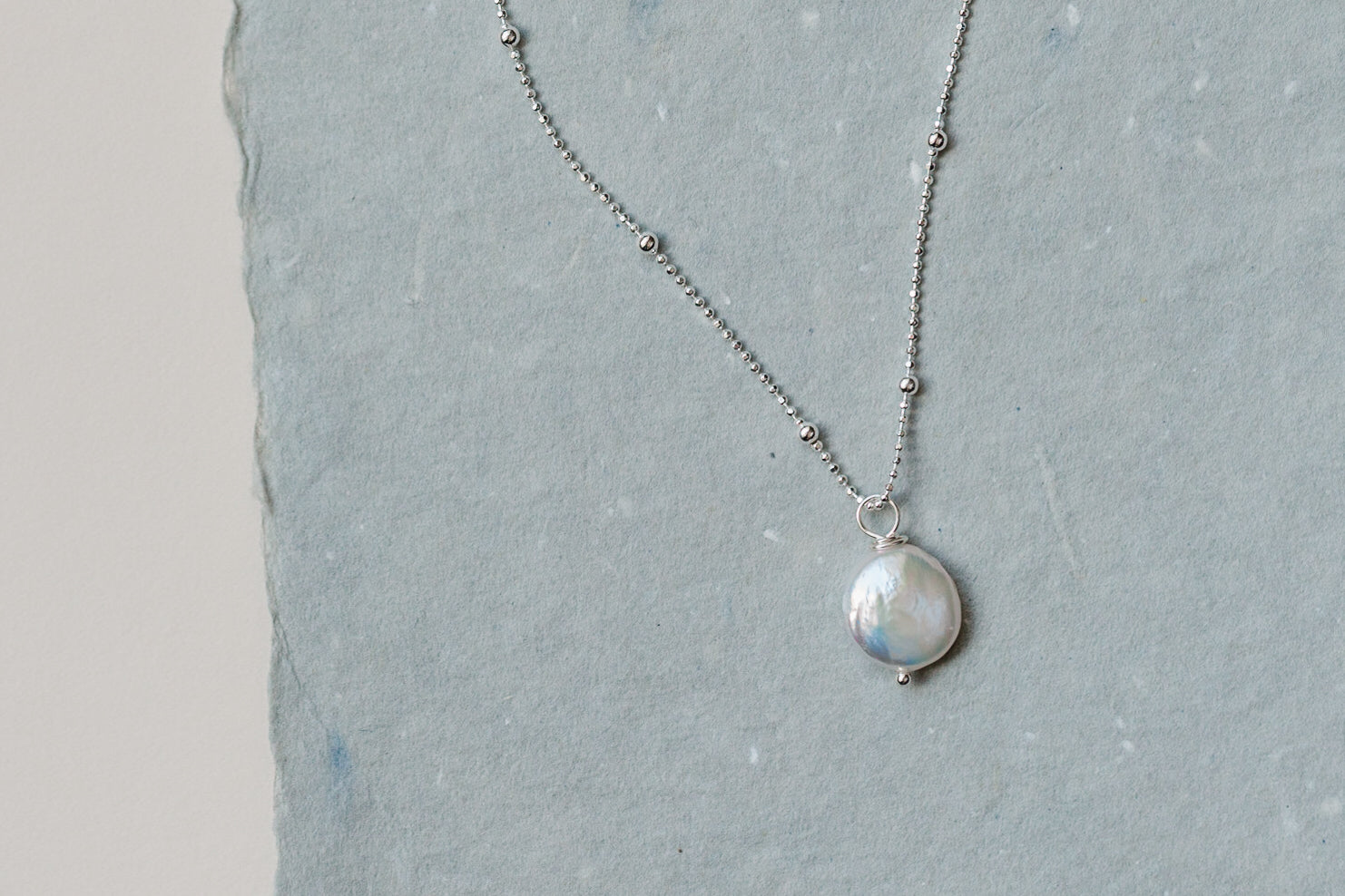 Dainty Coin Pearl Necklace, Sterling Silver - MILK VELVET PEARLS