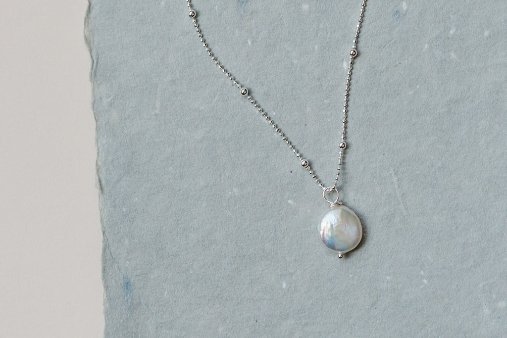 Dainty Coin Pearl Necklace, Sterling Silver - MILK VELVET PEARLS