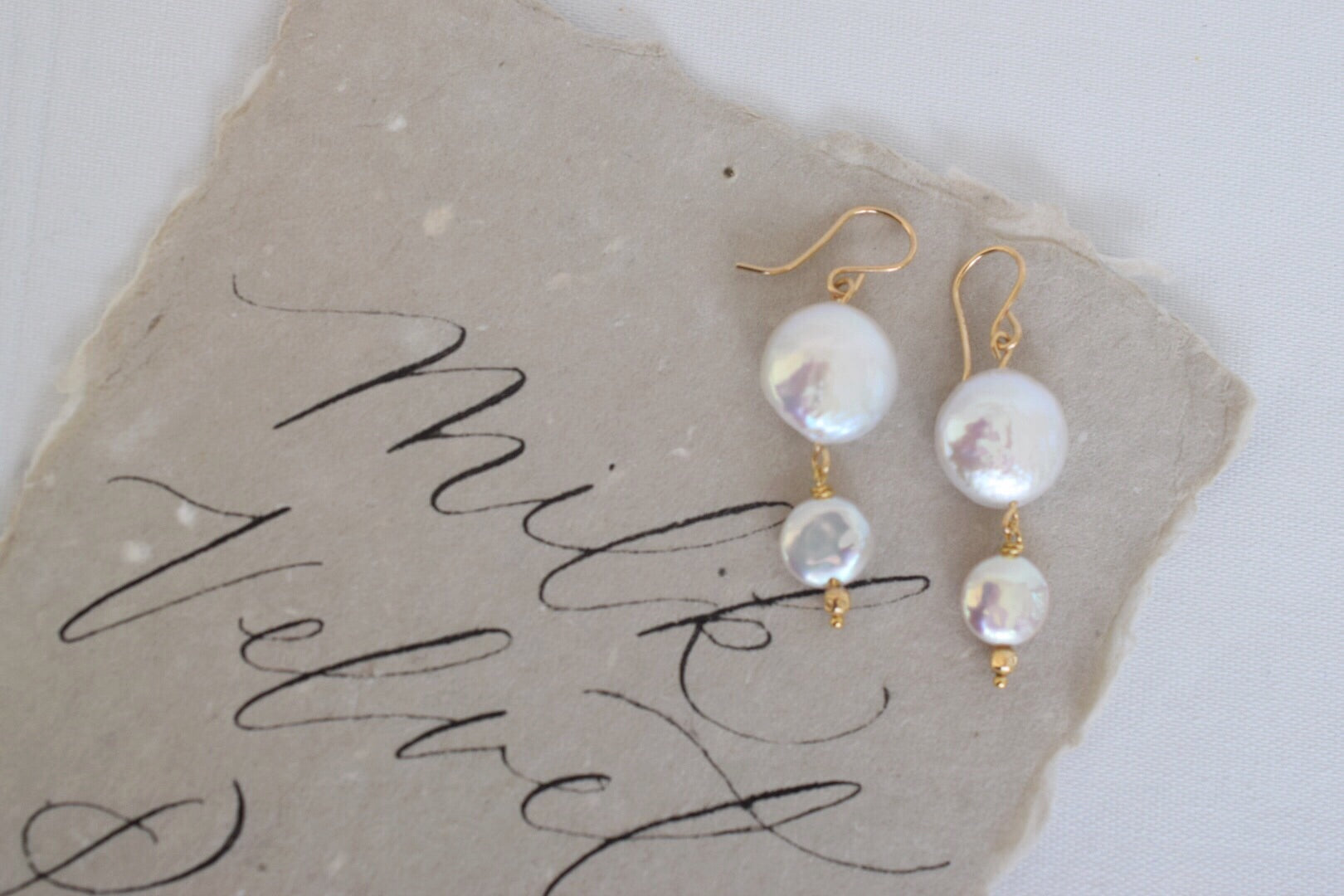 Double Portion: Coin Pearl Drop Earrings, 14k GF - MILK VELVET PEARLS