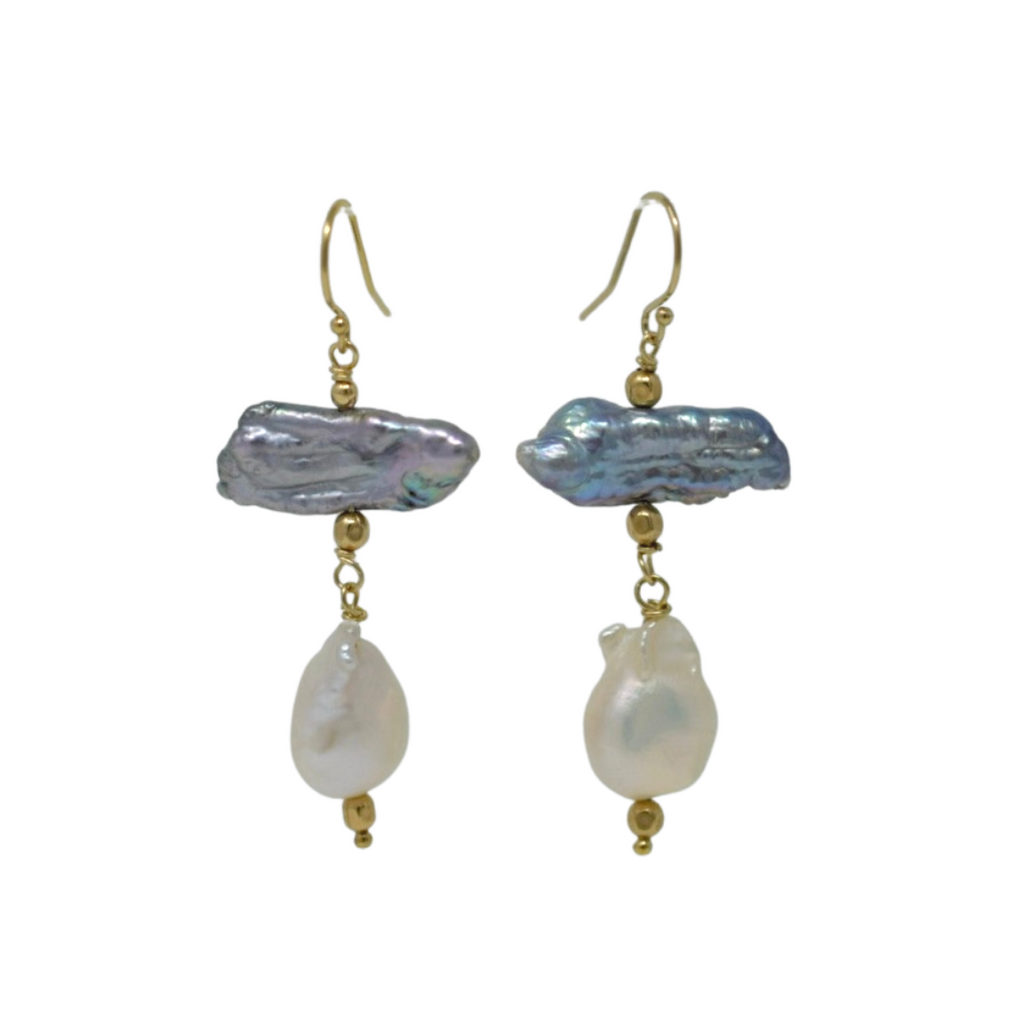 Beloved: Gray Biwa + Flameball Pearl Earrings - MILK VELVET PEARLS