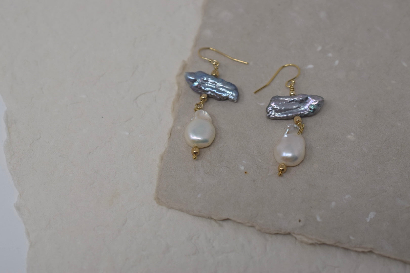 Beloved: Gray Biwa + Flameball Pearl Earrings - MILK VELVET PEARLS