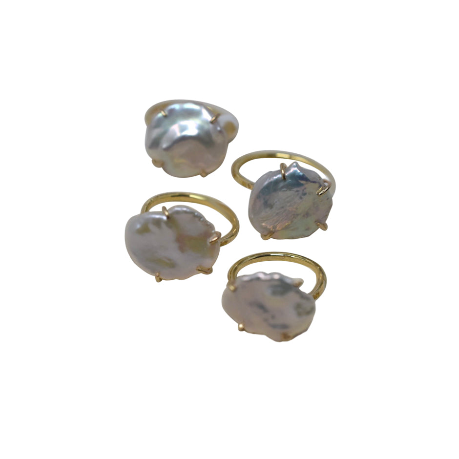 Lily Blossom - Dainty Keshi Pearl Ring. Gold filled. - MILK VELVET PEARLS