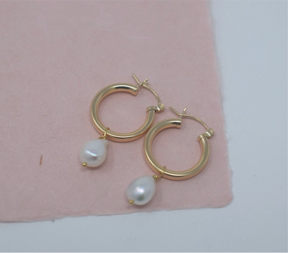 Gold Hoops with Baroque Pearls, 14k gold filled - MILK VELVET PEARLS