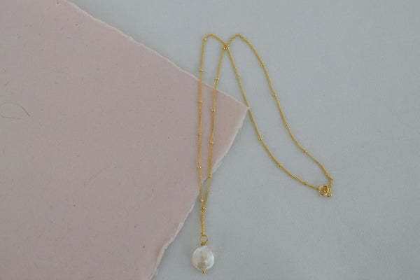 Dainty Coin Pearl Necklace, 14k Gold Filled - MILK VELVET PEARLS