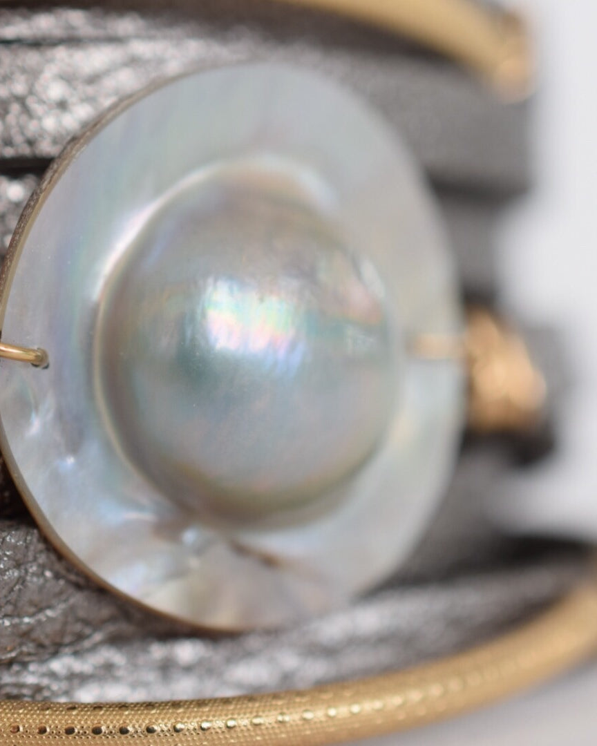 Mabé Pearl Leather Cuff, One of a Kind - MILK VELVET PEARLS