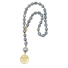 By Grace Necklace - Gray Baroque Pearl Lariat with Gold Coin Pendant - MILK VELVET PEARLS