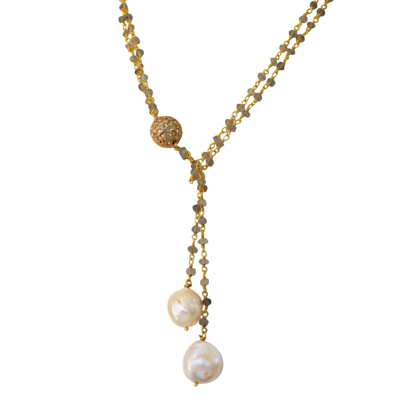 Abundance: Double Golden Baroque Pearl Lariat Necklace - MILK VELVET PEARLS