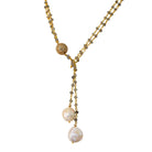 Abundance: Double Golden Baroque Pearl Lariat Necklace - MILK VELVET PEARLS