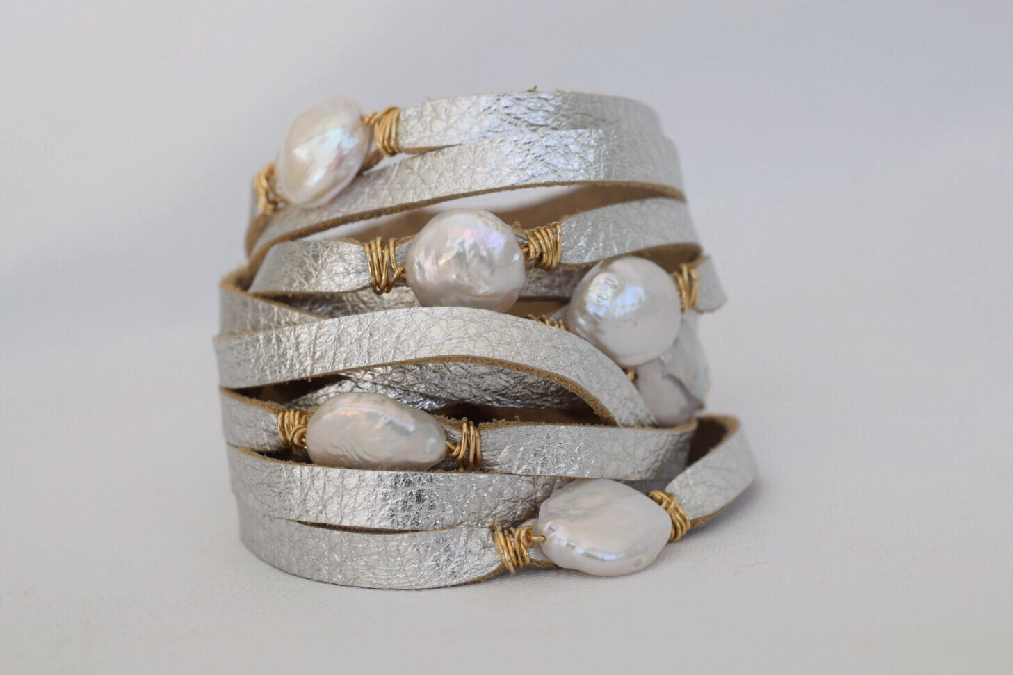 HALLELUJAH Leather Wrap Bracelet, Silver - MILK VELVET PEARLS
