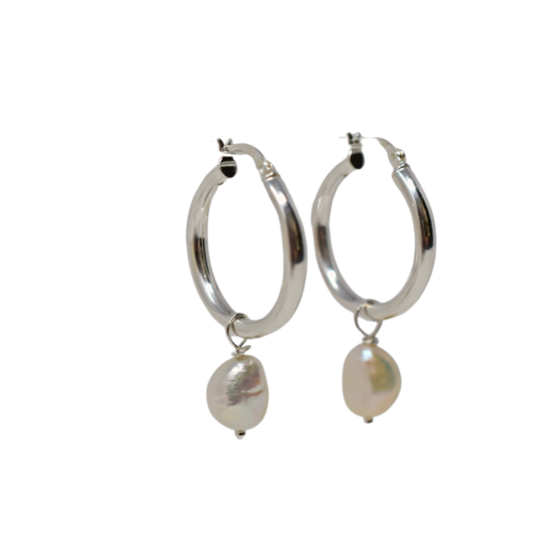 Baroque Pearl Silver  Hoop Earrings (detachable pearls) - MILK VELVET PEARLS