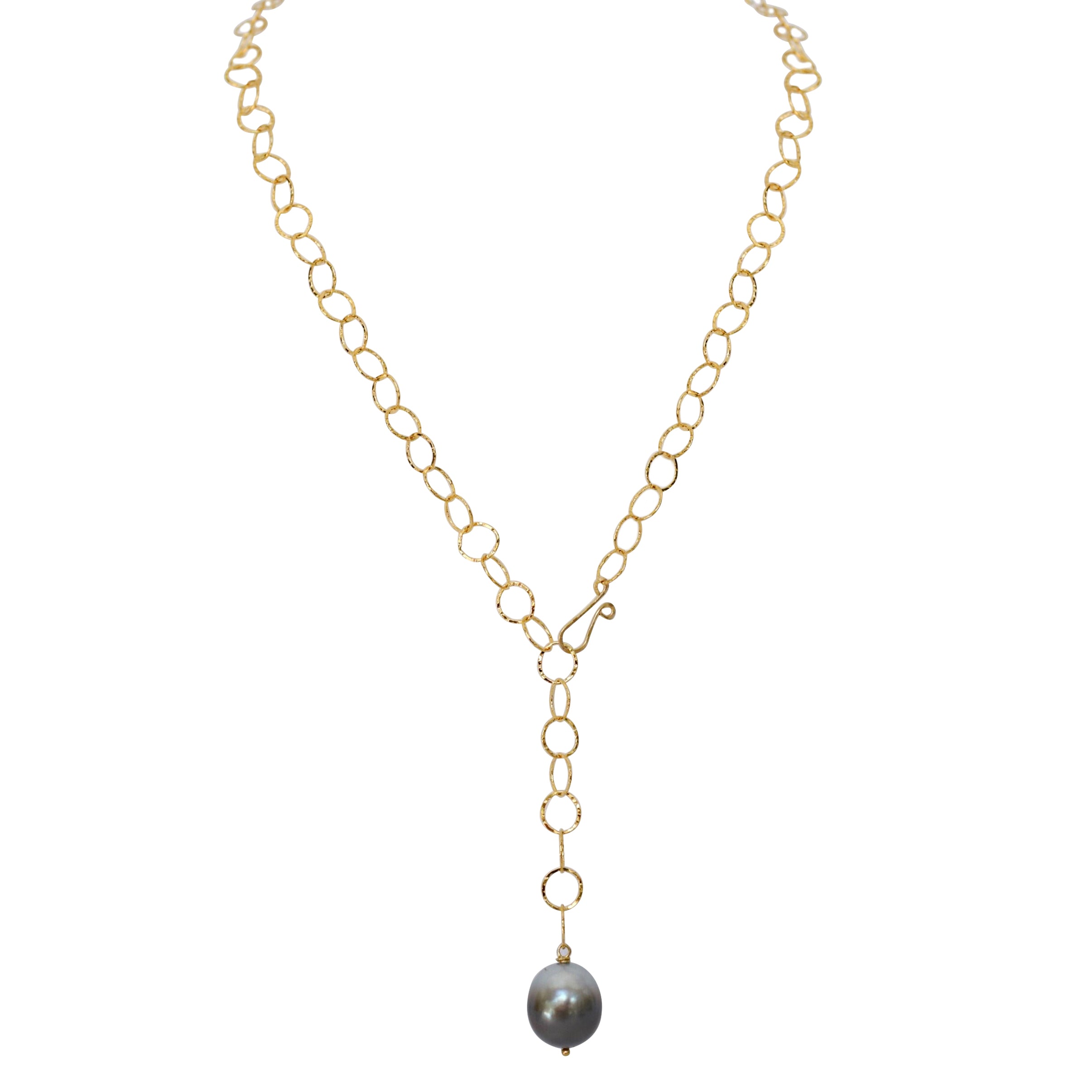 BE COURAGEOUS: 14k GF Tahitian Pearl Lariat Necklace - MILK VELVET PEARLS