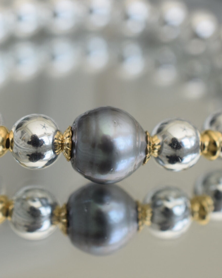 Silver + Gold Tahitian Pearl Bracelet - MILK VELVET PEARLS