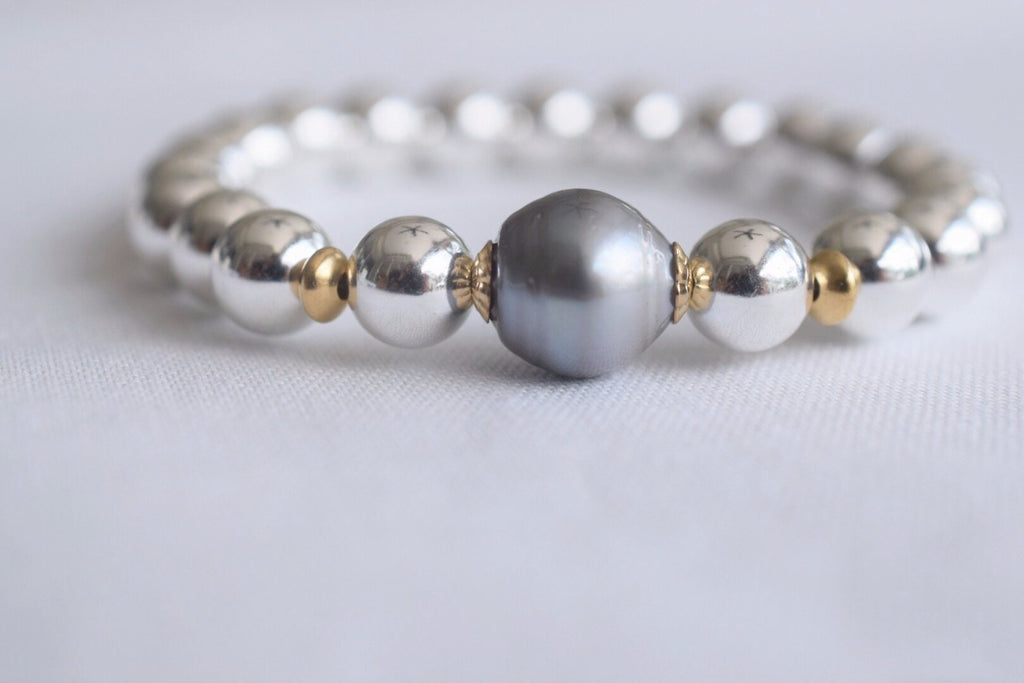 Silver + Gold Tahitian Pearl Bracelet - MILK VELVET PEARLS