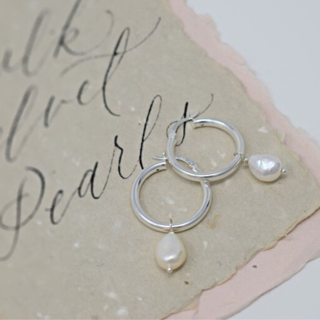 Baroque Pearl Silver  Hoop Earrings (detachable pearls) - MILK VELVET PEARLS