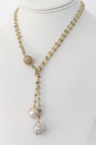 Abundance: Double Golden Baroque Pearl Lariat Necklace - MILK VELVET PEARLS