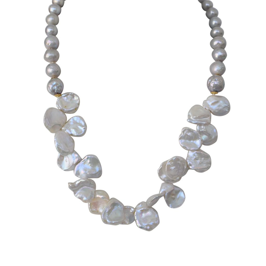 Exotic Keshi Pearl Necklace with Gold Nuts - Modi Pearls