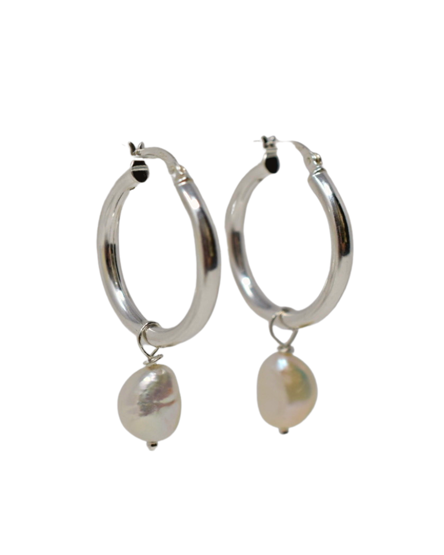 Baroque Pearl Silver  Hoop Earrings (detachable pearls) - MILK VELVET PEARLS