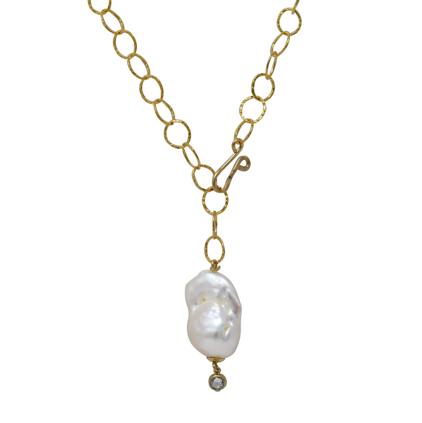 ONE - gold filled lariat necklace with Massive Baroque Pearl - MILK VELVET PEARLS