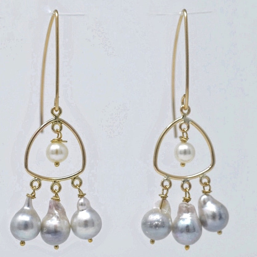 Lioness Chandelier Earrings with Akoya Drop Pearls, 14kGF - MILK VELVET PEARLS
