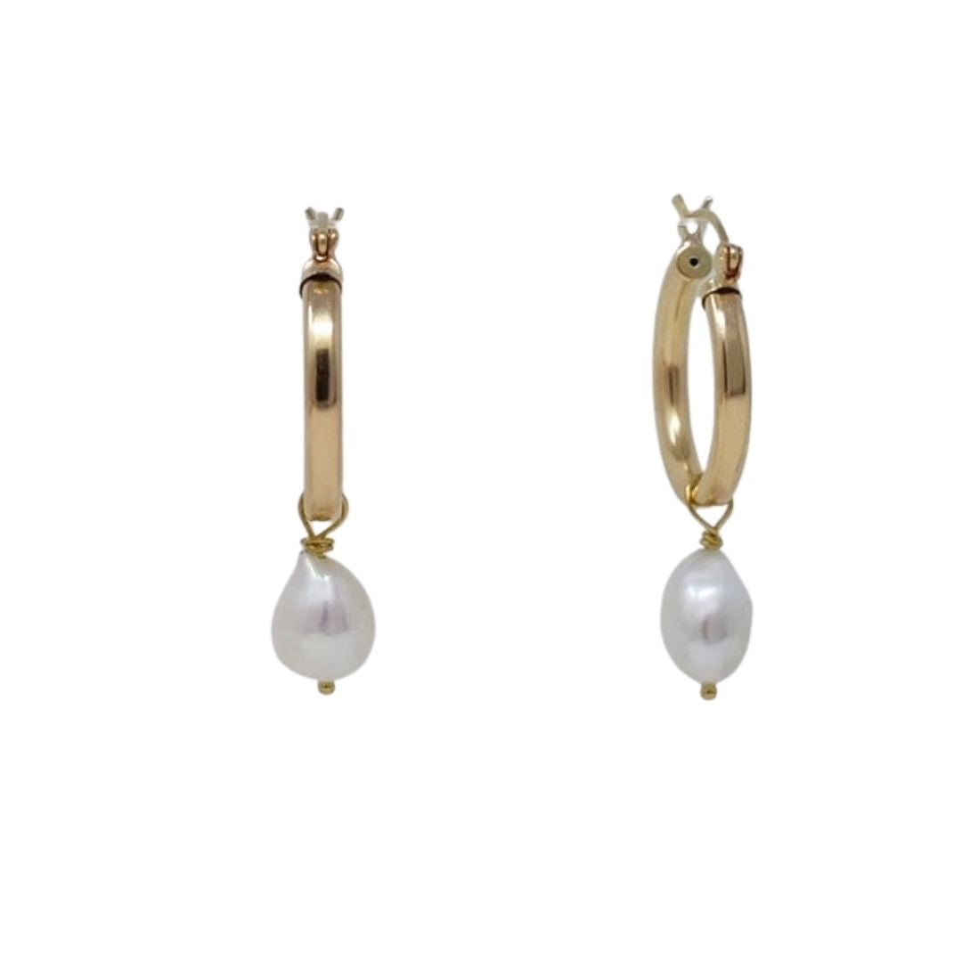 [ILYAND] 韓国ブランド☆10K GOLD☆Baroque Pearl Hoop Earrings Pearl Hoop EarringS - Pearl Hoop Earrings - Pearl Earrings