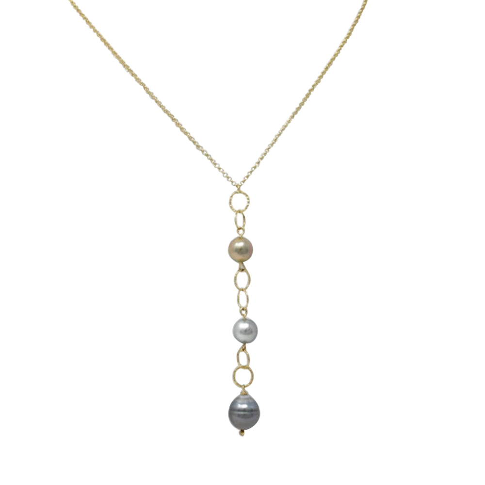 Triple Tahitian Ombré Y Necklace, 14 k Gold Filled - MILK VELVET PEARLS