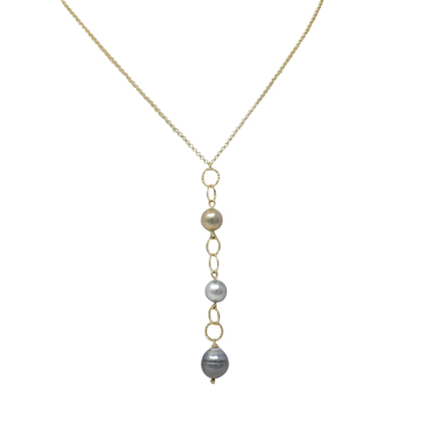 Triple Tahitian Ombré Y Necklace, 14 k Gold Filled - MILK VELVET PEARLS