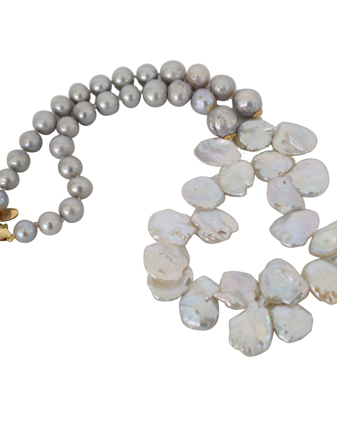 Keshi Pearl Bib Necklace with Grey & Gold - MILK VELVET PEARLS