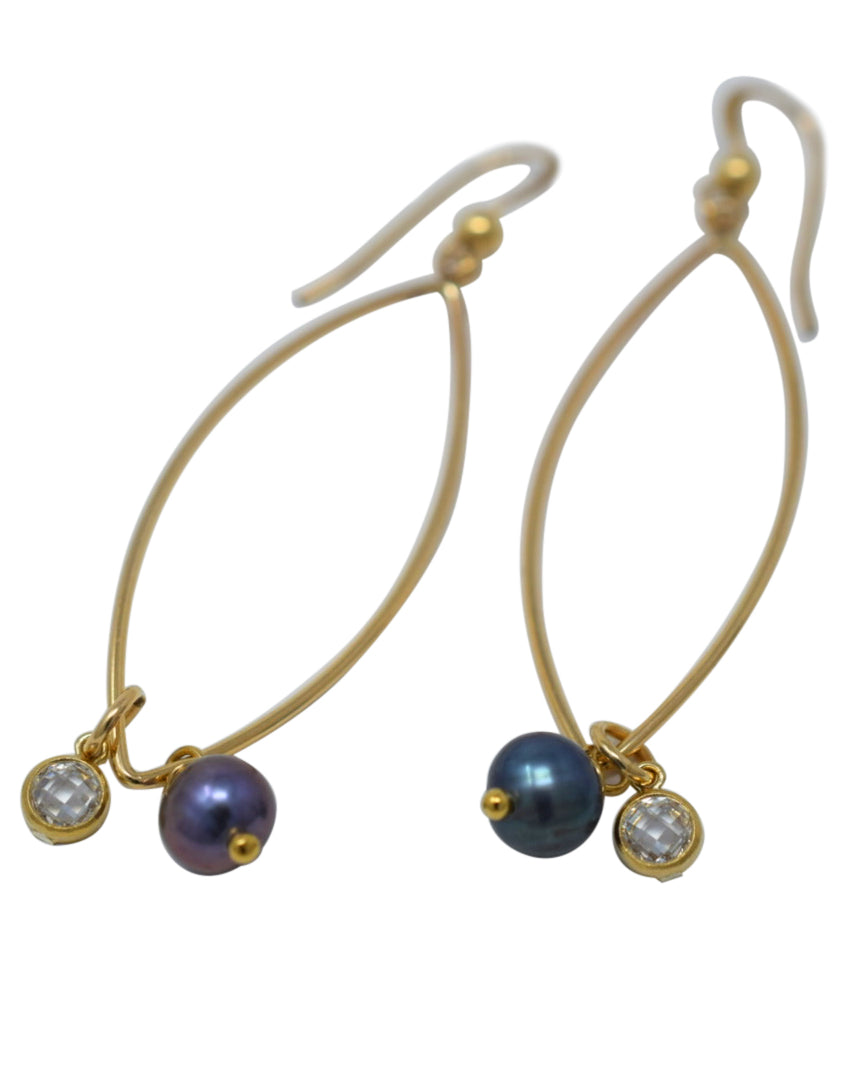 Charming :: Peacock Pearl Marquis Earrings, gold filled - MILK VELVET PEARLS