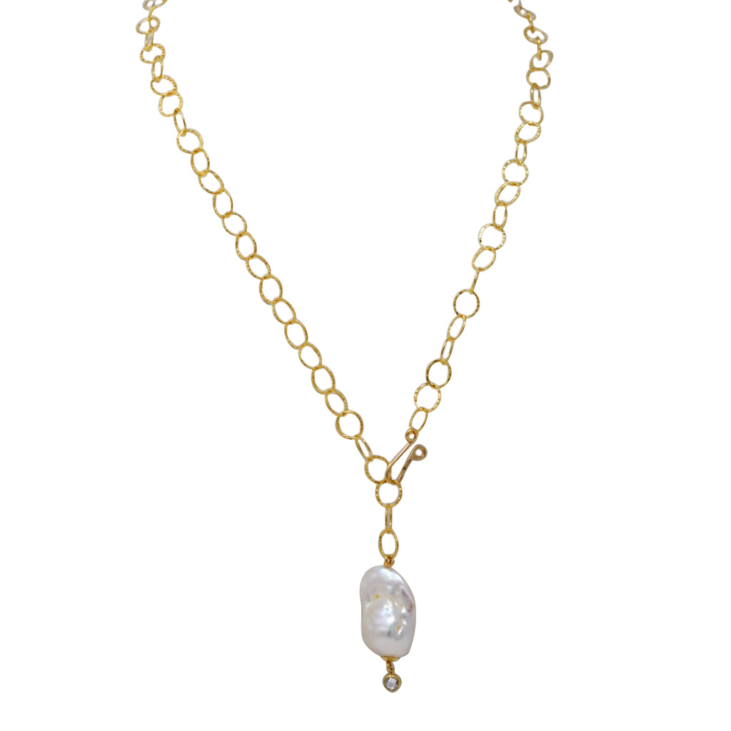 ONE - gold filled lariat necklace with Massive Baroque Pearl - MILK VELVET PEARLS