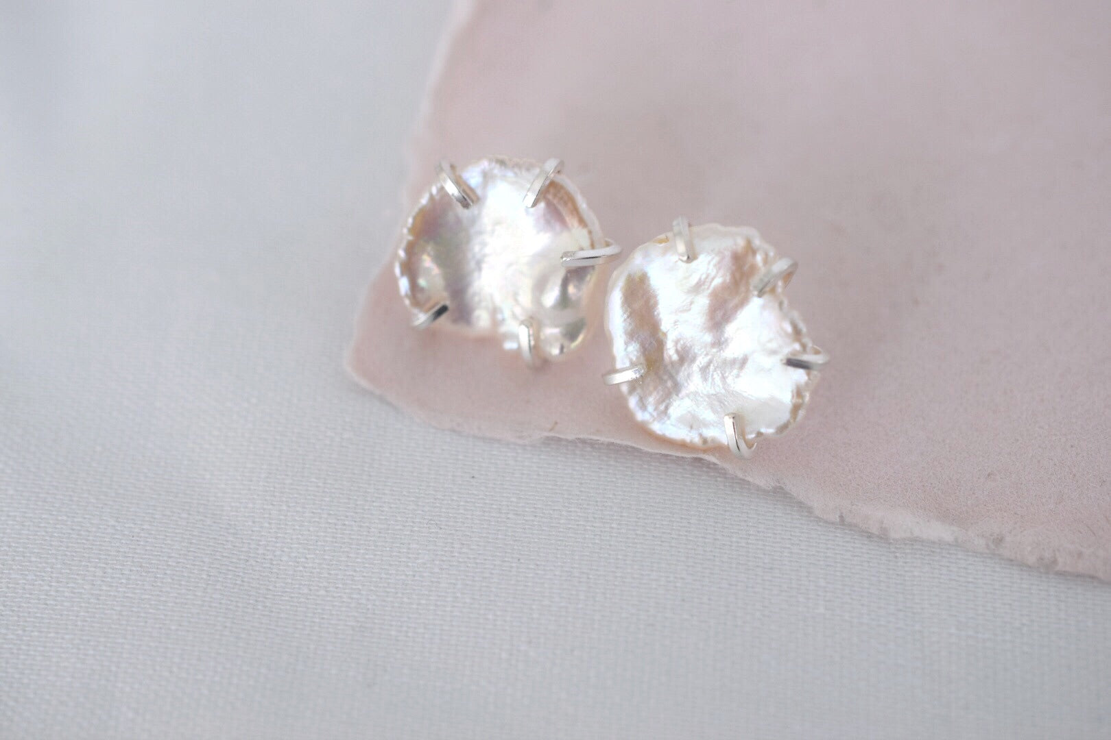 Lilies of the Field Earrings: Sterling Silver - MILK VELVET PEARLS