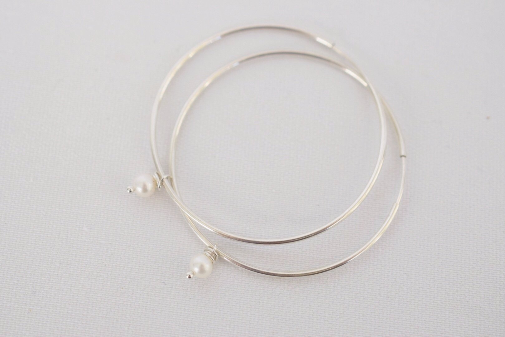 Dainty Sterling Silver Hoops - MILK VELVET PEARLS