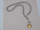 By Grace Necklace - Gray Baroque Pearl Lariat with Gold Coin Pendant - MILK VELVET PEARLS