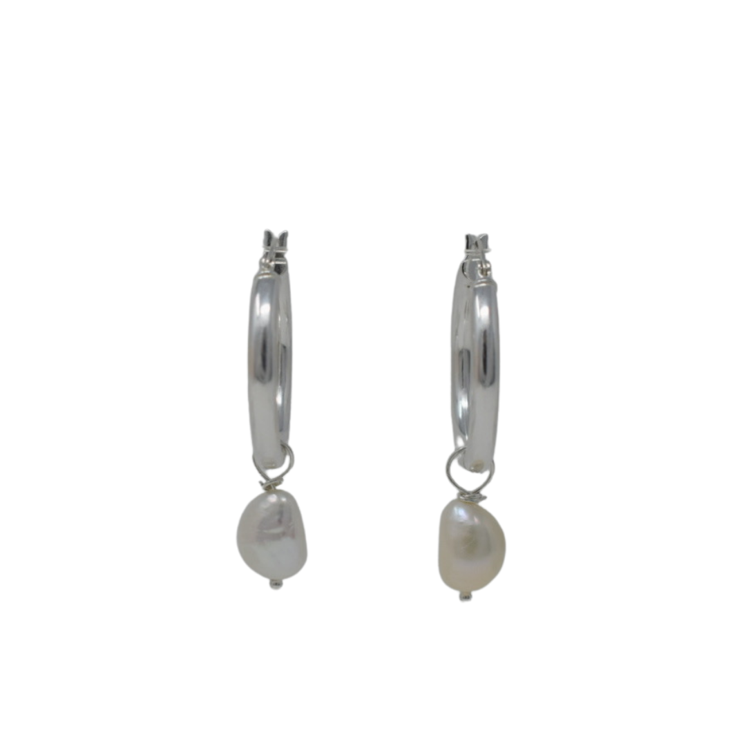 Baroque Pearl Silver  Hoop Earrings (detachable pearls) - MILK VELVET PEARLS