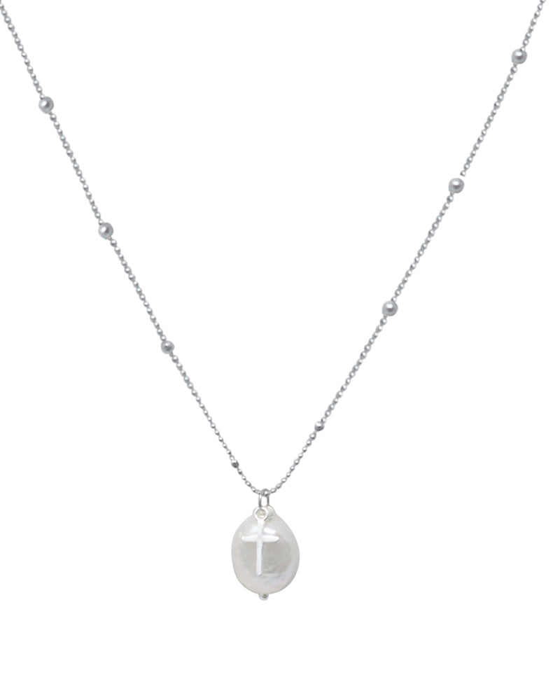 BE FAITHFUL:  oval coin pearl necklace in gold filled or sterling silver - MILK VELVET PEARLS