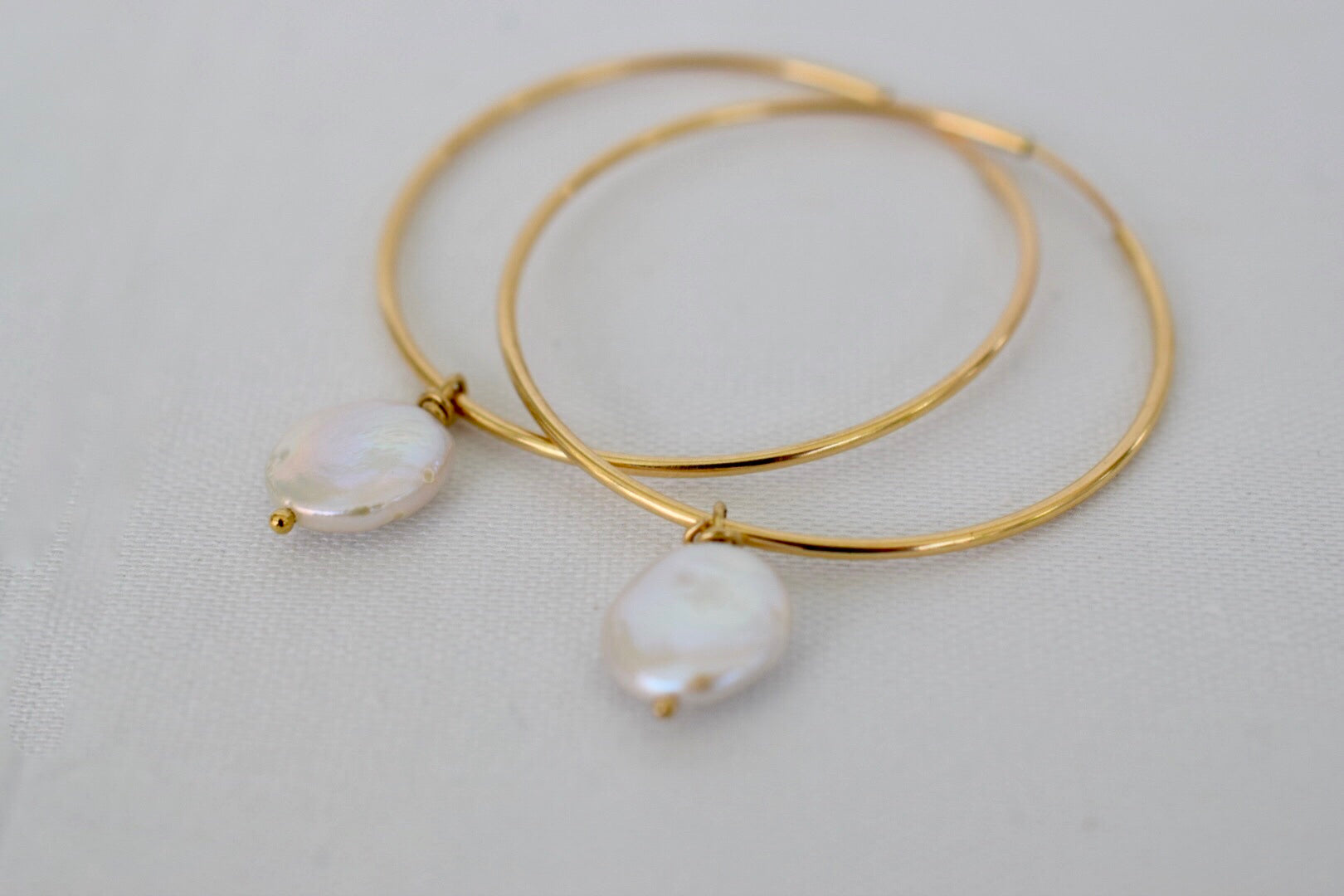 Dainty 14k GF Hoop Earrings with Coin Dangles - MILK VELVET PEARLS