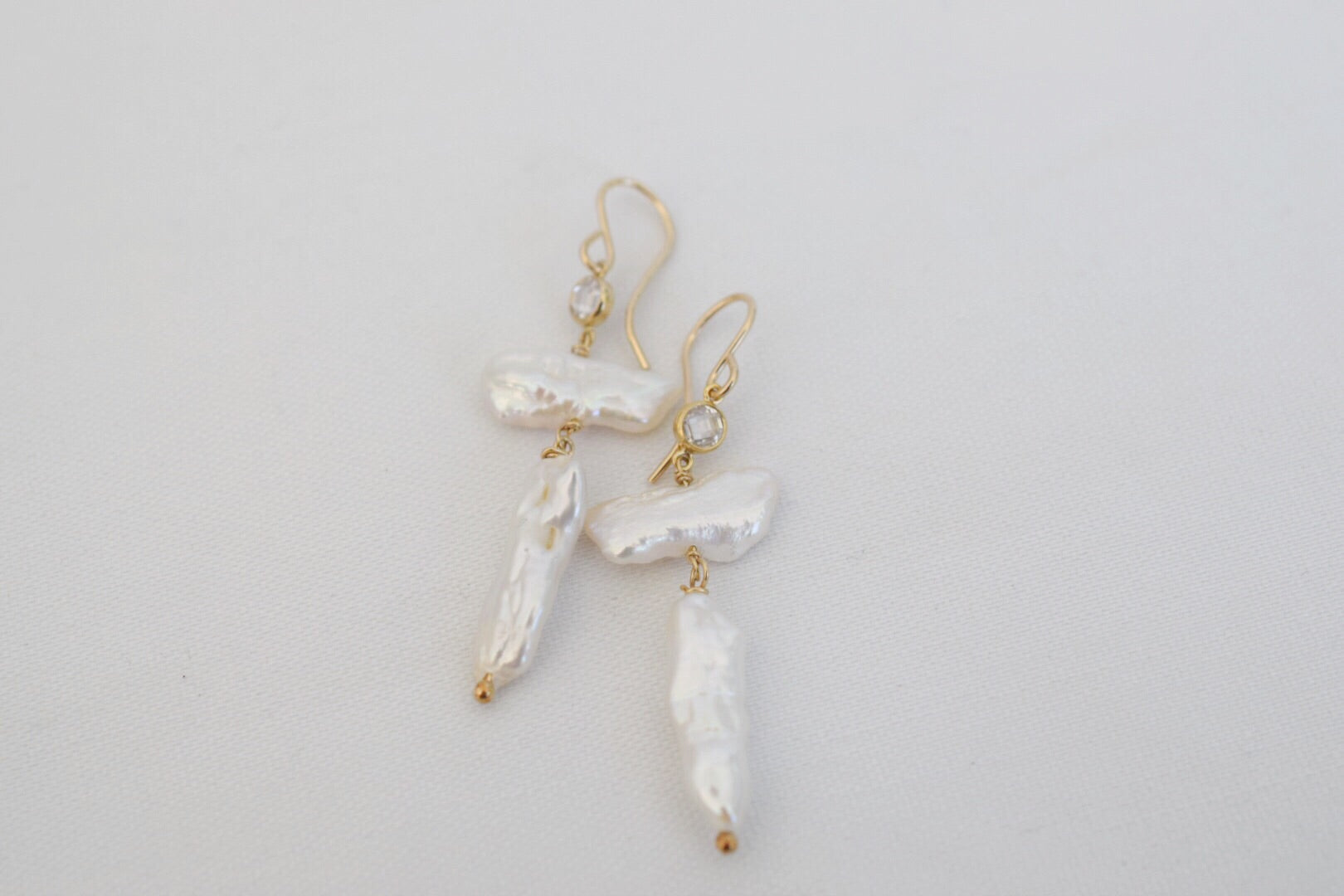 "All Is Well"  biwa stick pearl dangles, 14k gold filled - MILK VELVET PEARLS